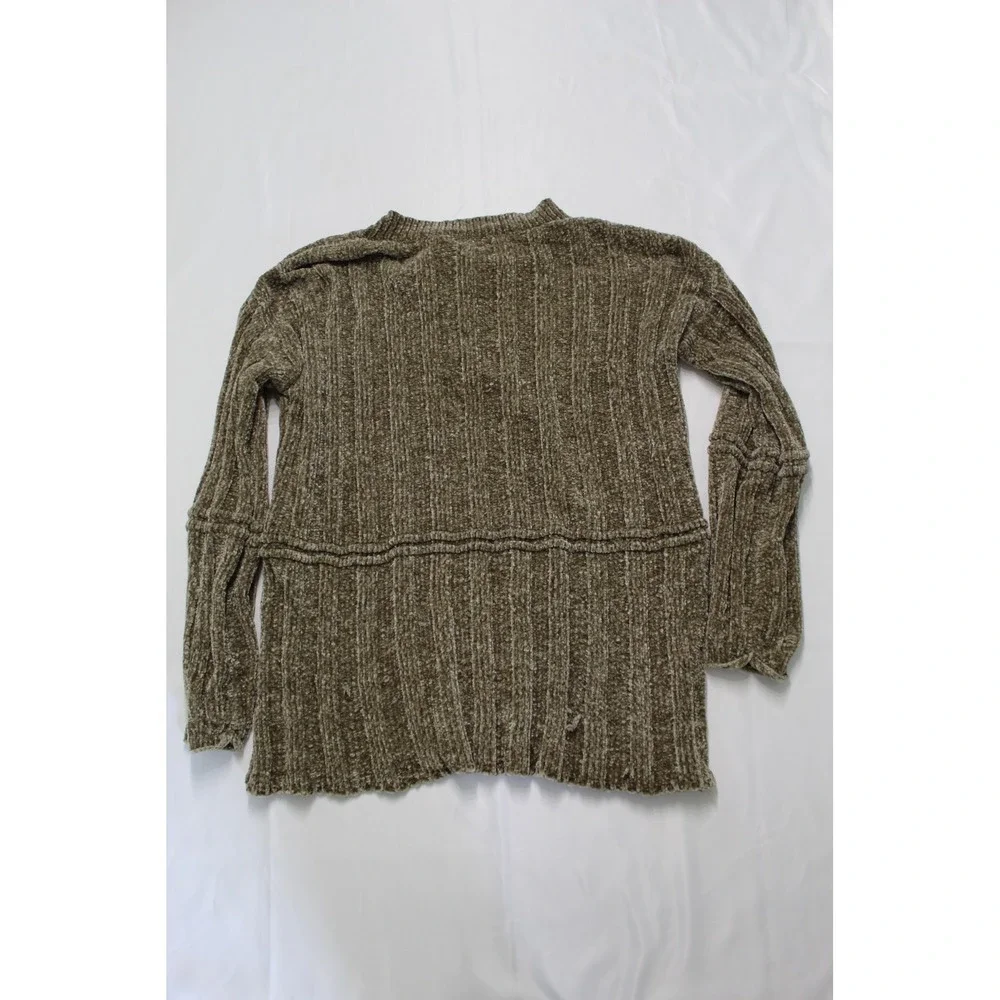 BKE Olive Green Chenille Lace Up Ribbed Sweater PSBK21128 Womens‎ Medium